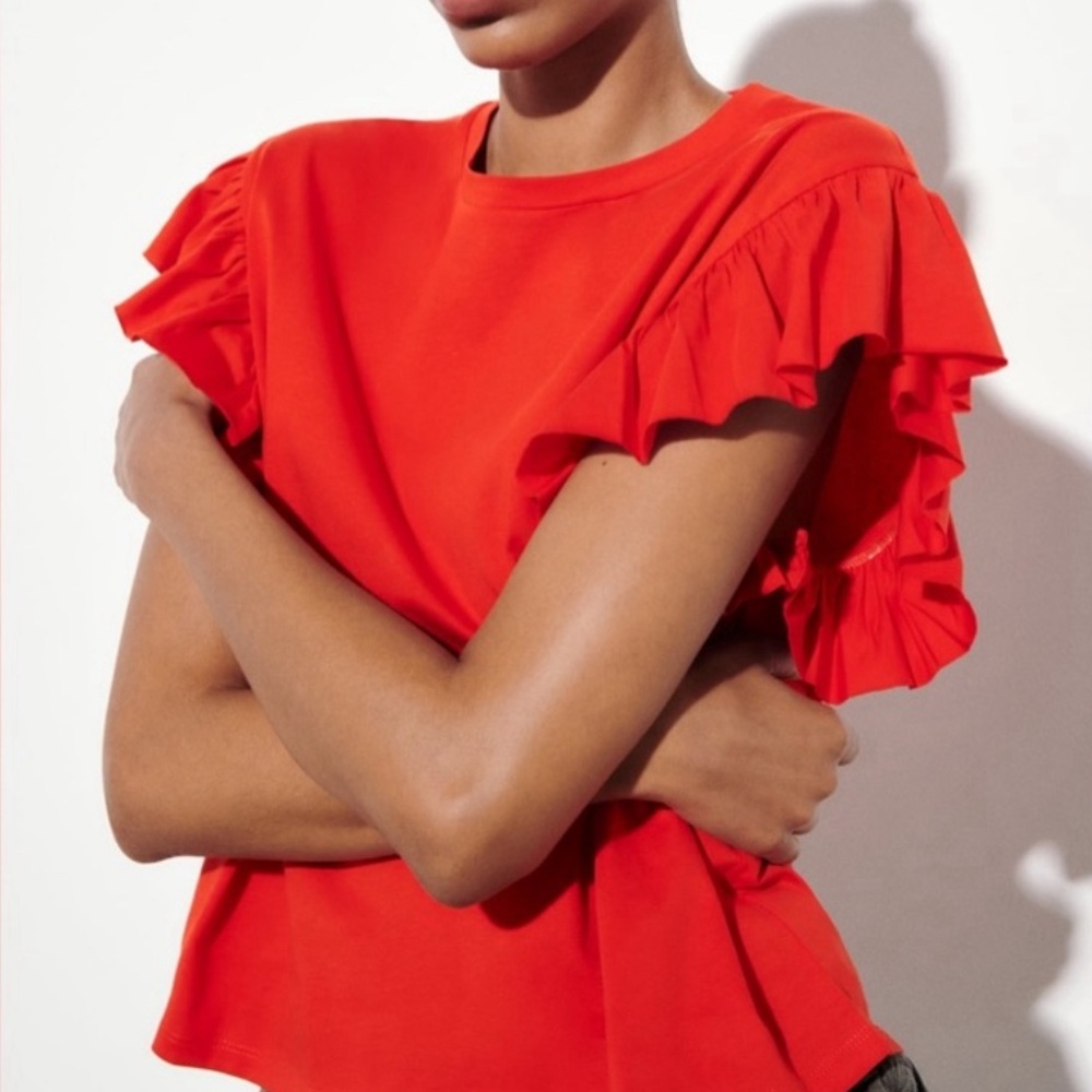ZARA RUFFLE SLEEVE TEE - Picture 2 of 8